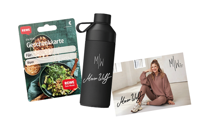 Gutschein, Maren Wolf Trinkflasche und Autogrammkarte 