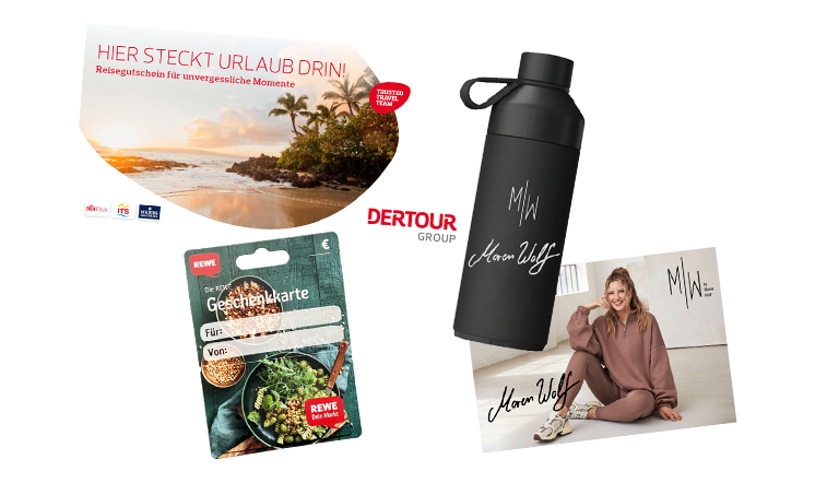 REWE Gutschein, Reisegutschein, Maren Wolf Trinkflasche und Autogrammkarte